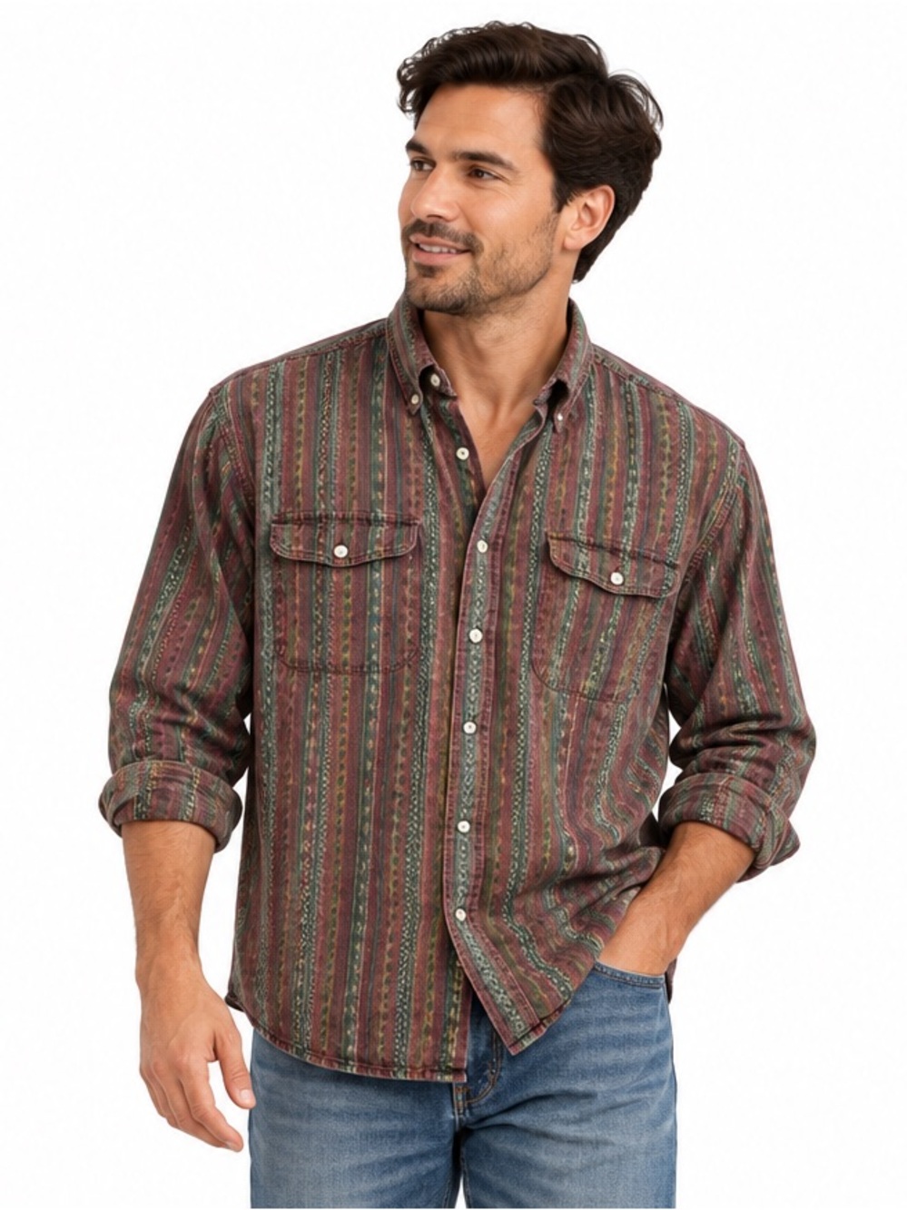 Vintage 90s Chaps Ralph Lauren Field Factory Shirt M Western Prep Double Pocket